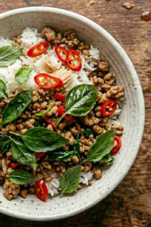 Thai Basil Chicken Rice Bowl (Fast Weeknight Chicken Dinner)