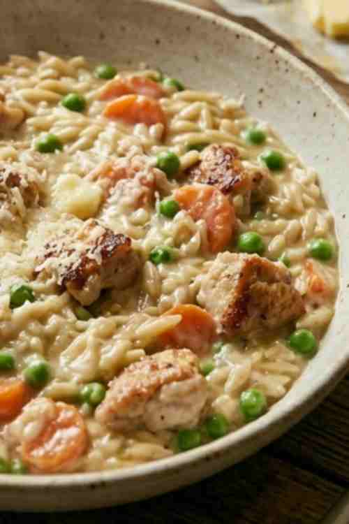 One-Pan Chicken Pot Pie Orzo Recipe | Creamy, Cozy, Family Dinner Idea