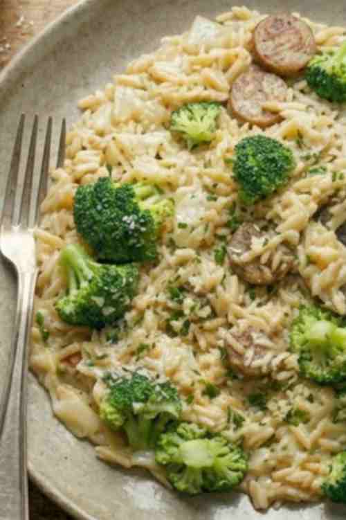 Easy Chicken Sausage Broccoli Orzo Skillet (One Pan 30 Minute Dinner Recipe)