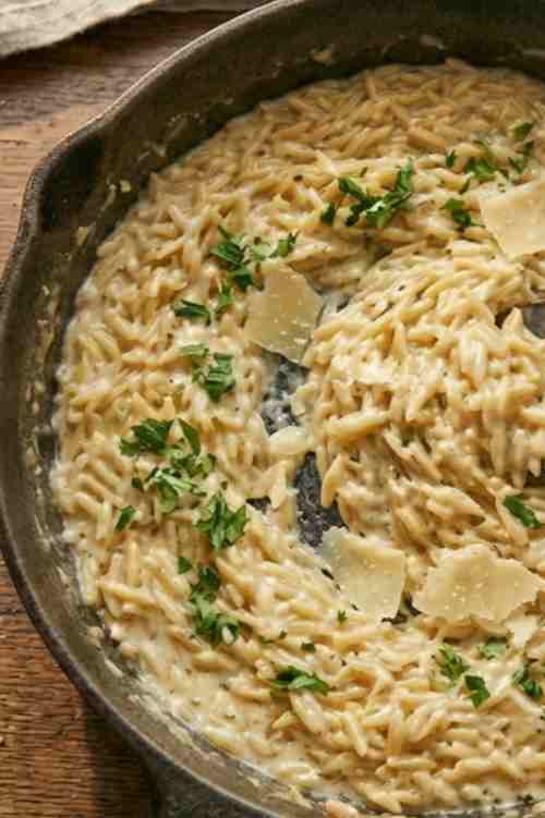 Quick and Easy Creamy Garlic Parmesan Orzo Pasta